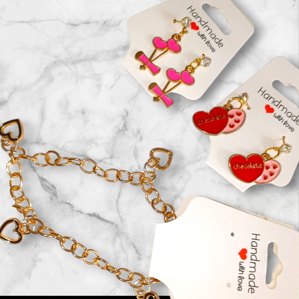 Chic Gold and Pink Heart Jewelry Set
